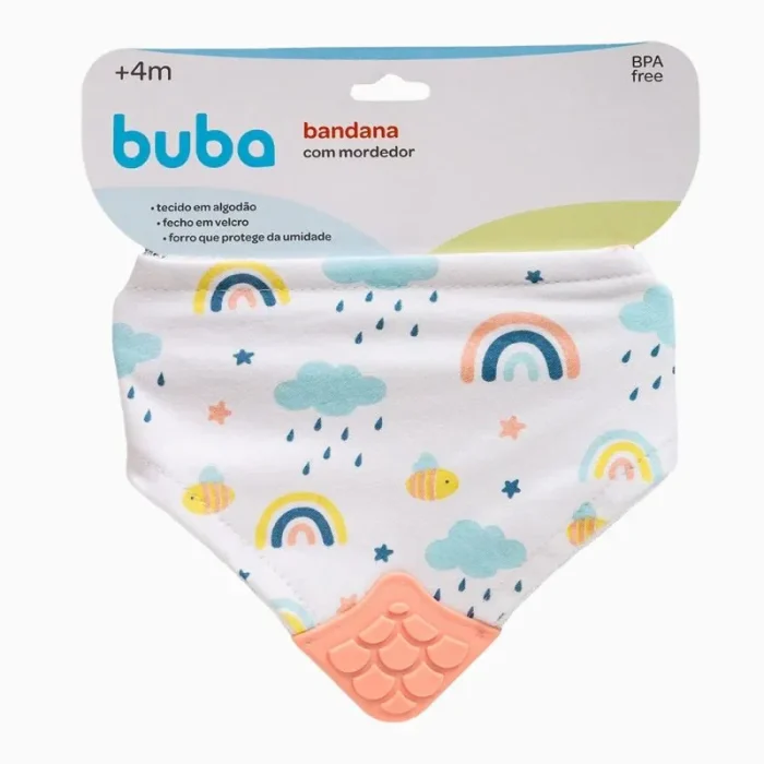Babador Abelha e Arco-Iris Bandana Com Mordedor Buba - Imagem 1