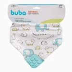 Babador Animais Azul Bandana Com Mordedor Buba