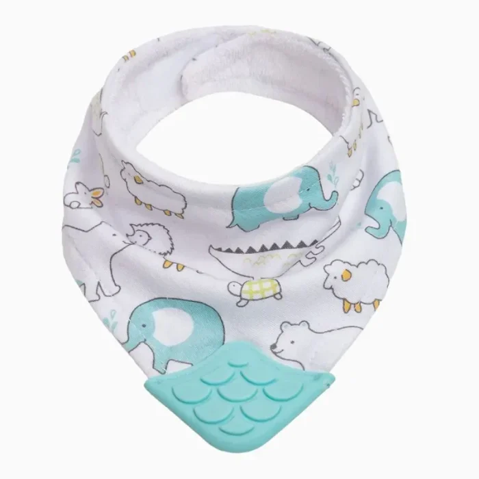 Babador Animais Azul Bandana Com Mordedor Buba - Imagem 4