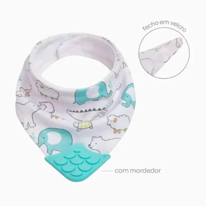 Babador Animais Azul Bandana Com Mordedor Buba - Imagem 6