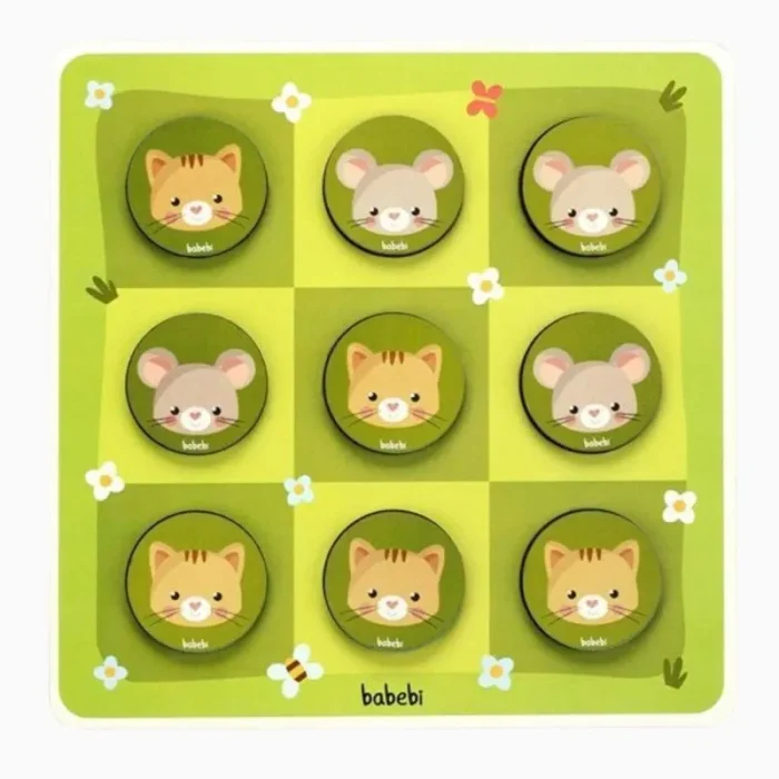 Jogo Da Velha Entre Gato e Rato Em Madeira Babebi - Imagem 4