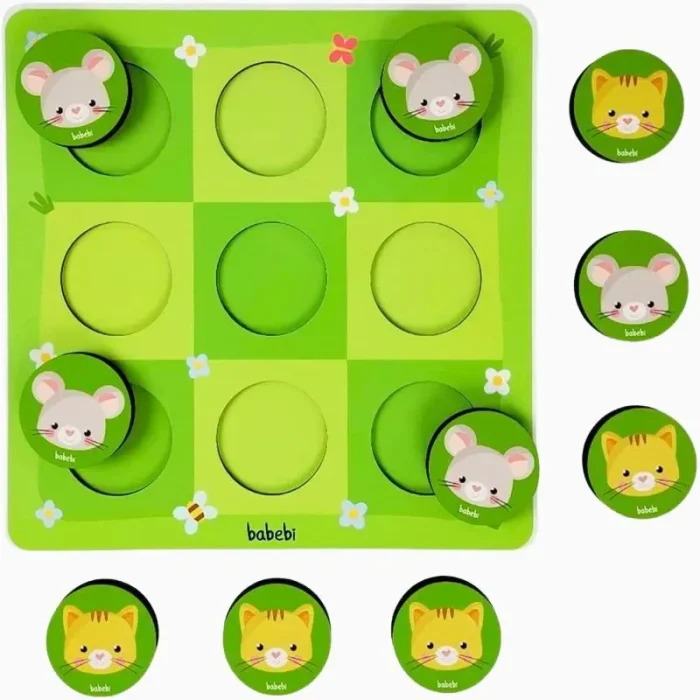 Jogo Da Velha Entre Gato e Rato Em Madeira Babebi - Imagem 5